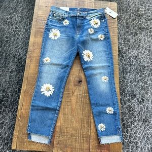 7 For All Mankind super skinny jeans with floral graphics!